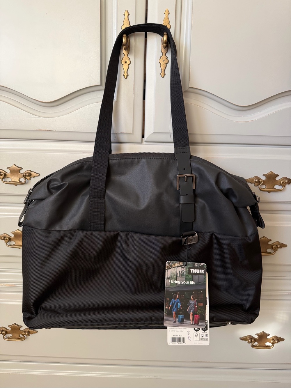 Thule Black Tote Bag with Subtle Silver Hardware